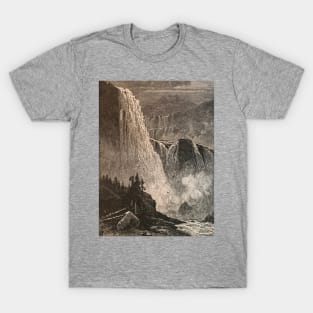 Skjeggedal, Norway waterfall illustration in black and white, 1800s, historical nature T-Shirt